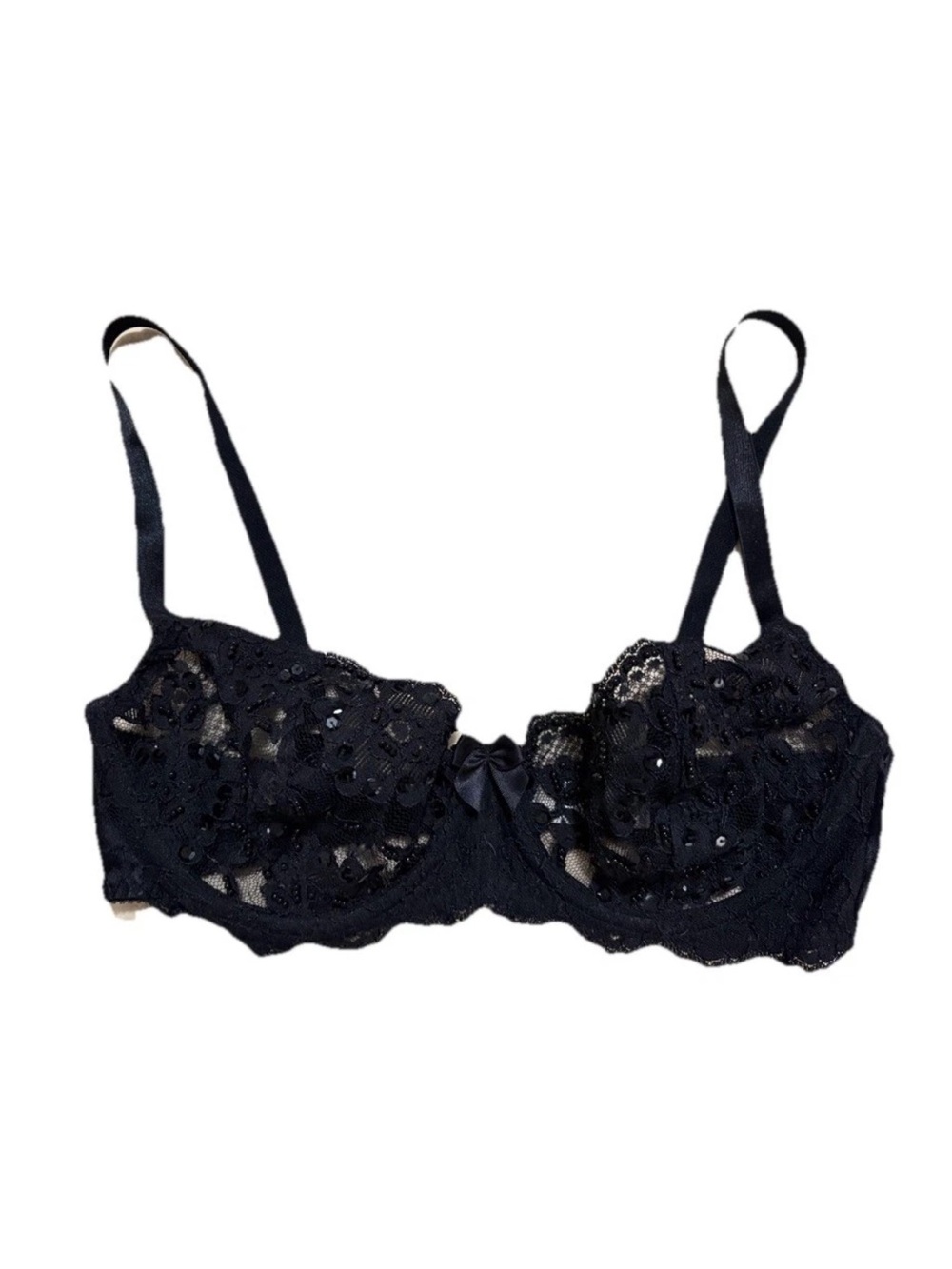 Vintage Victoria’s Secret Gold Label Black Lace Sequin Bra 38C 90s